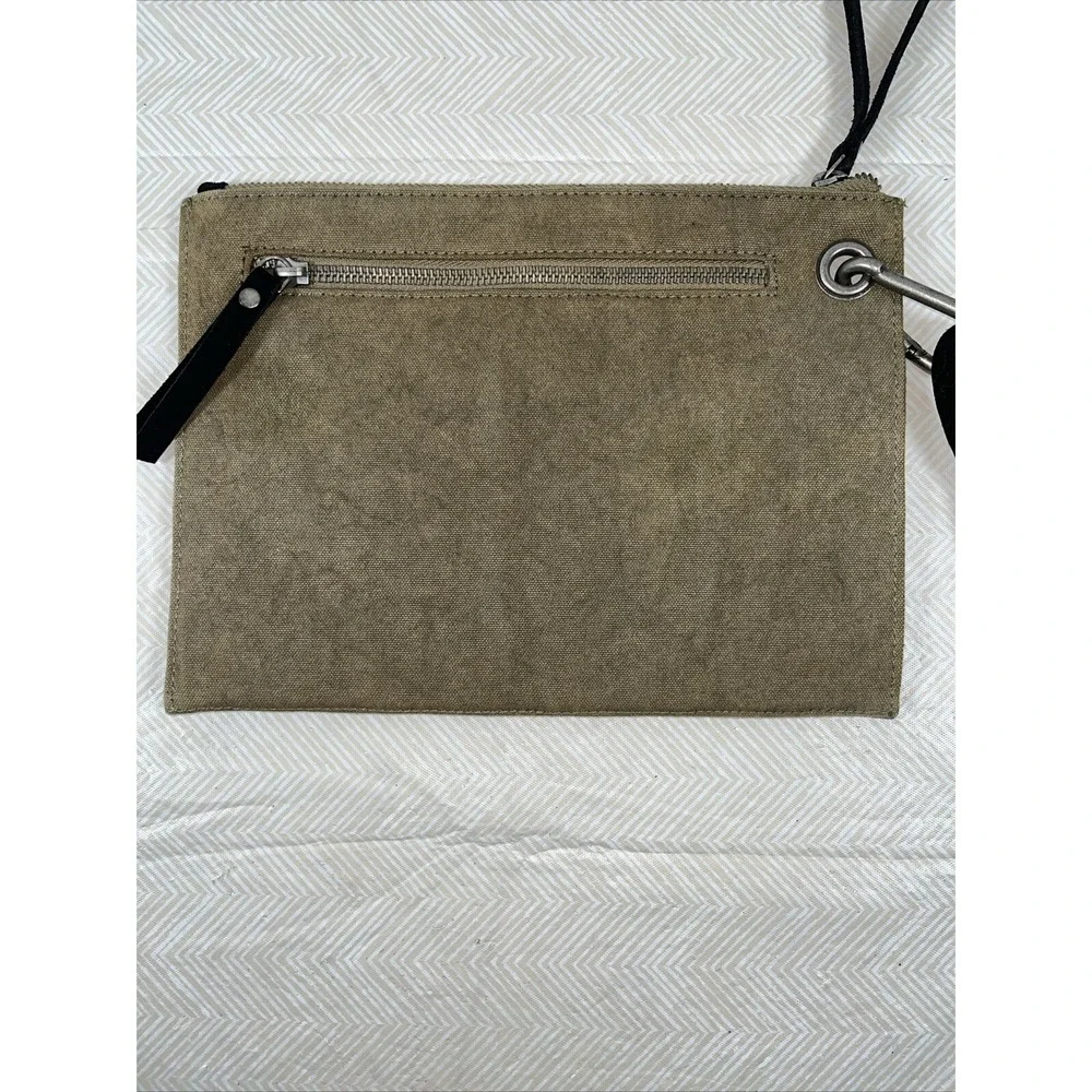 Free People Suede & Canvas Essential Clutch Wristlet Green/Black Trendy Casual